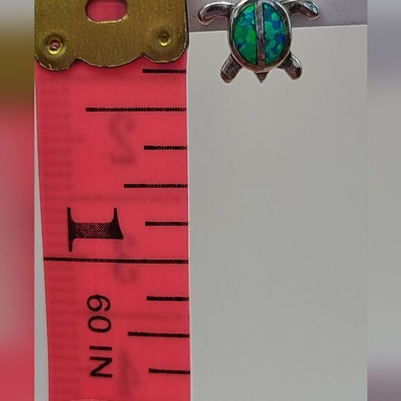 Sterling Silver Sea Turtles, opal inlay earrings, pierced - Picture 5 of 5